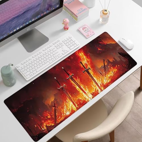 Gaming Mauspad XXL 1400x600x3mm, Retro Anti -Rutsch Mousepad XXL, Landschaft groß Schreibtischunterlage, Waschbares, rutschfeste Gummibasis, Nähten an Den Kanten für PC, Maus und Tastatur -36880 Bild 7