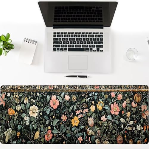 Gaming Mauspad XXL 1400x600x3mm, Blume Anti -Rutsch Mousepad XXL, Retro groß Schreibtischunterlage, Waschbares, rutschfeste Gummibasis, Nähten an Den Kanten für PC, Maus und Tastatur -36884 Bild 3