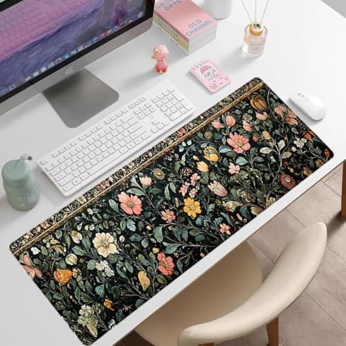 Gaming Mauspad XXL 1400x600x3mm, Blume Anti -Rutsch Mousepad XXL, Retro groß Schreibtischunterlage, Waschbares, rutschfeste Gummibasis, Nähten an Den Kanten für PC, Maus und Tastatur -36884 Bild 7