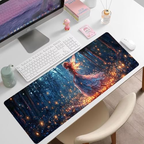 Gaming Mauspad XXL 1400x600x3mm, Wald Anti -Rutsch Mousepad XXL, Elfen groß Schreibtischunterlage, Waschbares, Rutschfeste Gummibasis, Mauspad mit Nähten an Den Kanten für PC, Maus und Tastatur -36874 Bild 7