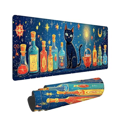 Gaming Mauspad XXL 1400x600x3mm, Katze Anti -Rutsch Mousepad XXL, Blau groß Schreibtischunterlage, Waschbares, Rutschfeste Gummibasis, Mauspad mit Nähten an Den Kanten für PC, Maus und Tastatur -36870 Bild 1