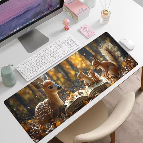 Gaming Mauspad XXL 1400x600x3mm, Wald Anti -Rutsch Mousepad XXL, Tier groß Schreibtischunterlage, Waschbares, rutschfeste Gummibasis, Mauspad mit Nähten an Den Kanten für PC, Maus und Tastatur -36878 Bild 7
