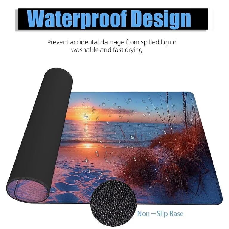 Schreibtischunterlage Sonnenuntergang Mauspad XXL 150x80cm Mousepad Strand Gaming Mauspad mit Nicht rutschender Unterlage, Vernähte Kanten WassXerdicht Anti-Rutsch Maus Pad für PC, MacBook F0-1007 Bild 4