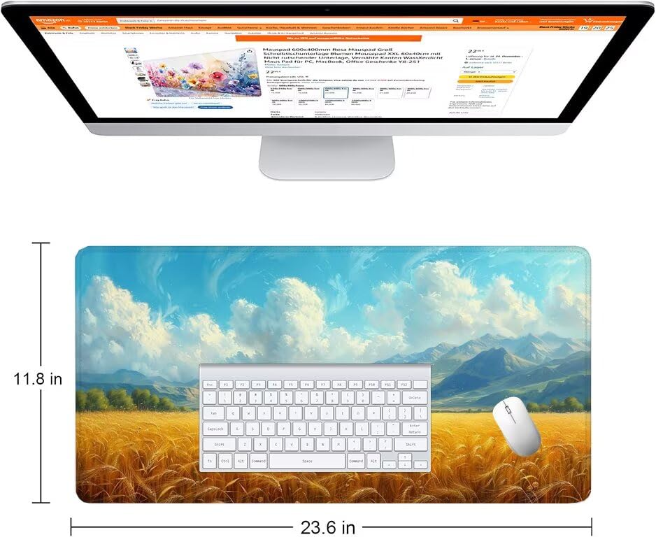Schreibtischunterlage Landschaft Mauspad XXL 150x80cm Mousepad Weizenfeld Gaming Mauspad mit Nicht rutschender Unterlage, Vernähte Kanten WassXerdicht Anti-Rutsch Maus Pad für MacBook, Office F0-1001 Bild 2
