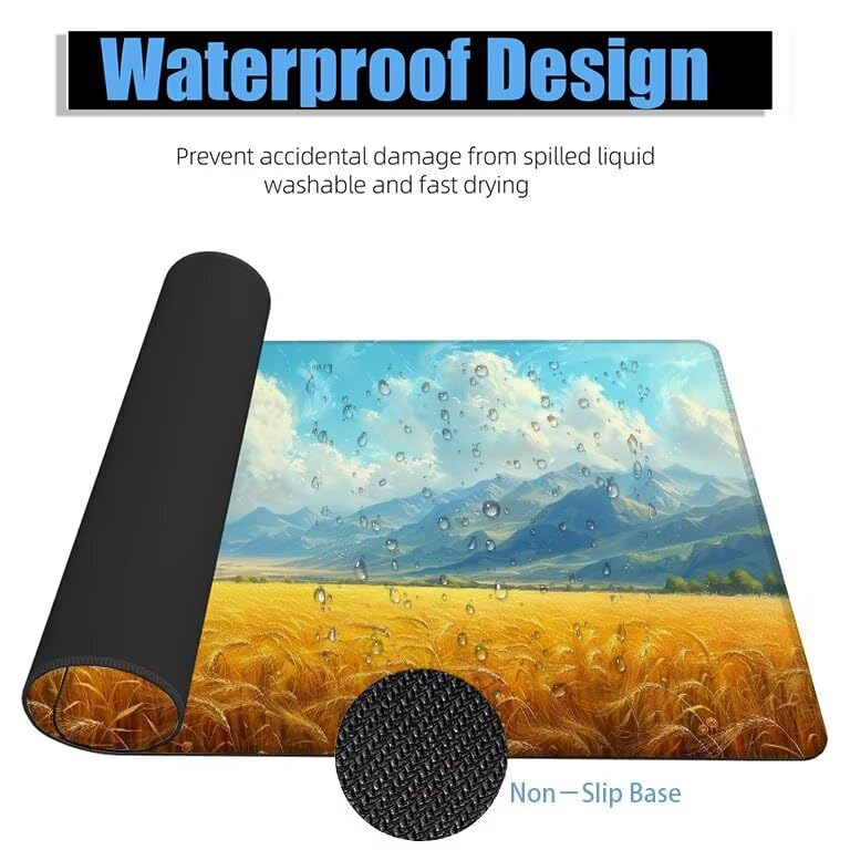 Schreibtischunterlage Landschaft Mauspad XXL 150x80cm Mousepad Weizenfeld Gaming Mauspad mit Nicht rutschender Unterlage, Vernähte Kanten WassXerdicht Anti-Rutsch Maus Pad für MacBook, Office F0-1001 Bild 4