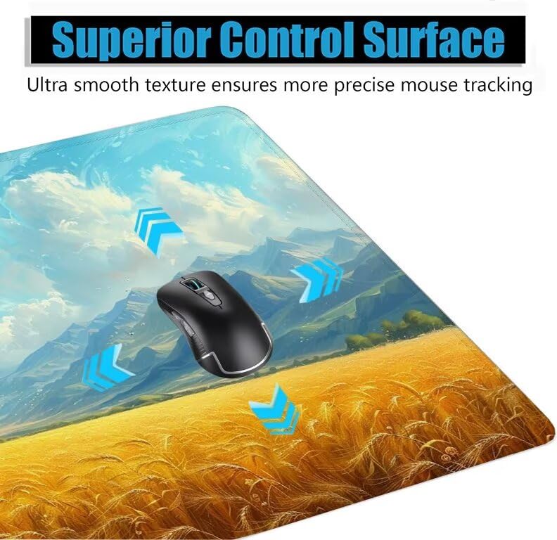 Schreibtischunterlage Landschaft Mauspad XXL 150x80cm Mousepad Weizenfeld Gaming Mauspad mit Nicht rutschender Unterlage, Vernähte Kanten WassXerdicht Anti-Rutsch Maus Pad für MacBook, Office F0-1001 Bild 5