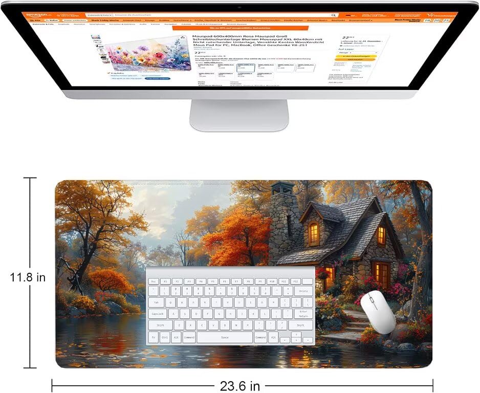 Schreibtischunterlage Halloween Mauspad XXL 100x50cm Mousepad Häuser Gaming Mauspad mit Nicht rutschender Unterlage, Vernähte Kanten WassXerdicht Anti-Rutsch Maus Pad für PC, MacBook, Laptop F0-1019 Bild 2