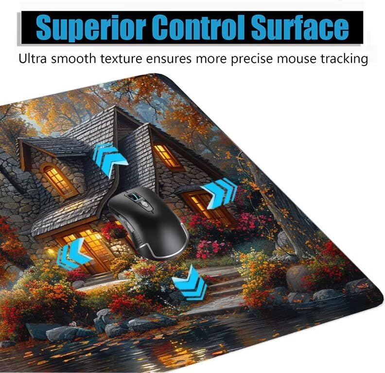 Schreibtischunterlage Halloween Mauspad XXL 100x50cm Mousepad Häuser Gaming Mauspad mit Nicht rutschender Unterlage, Vernähte Kanten WassXerdicht Anti-Rutsch Maus Pad für PC, MacBook, Laptop F0-1019 Bild 5