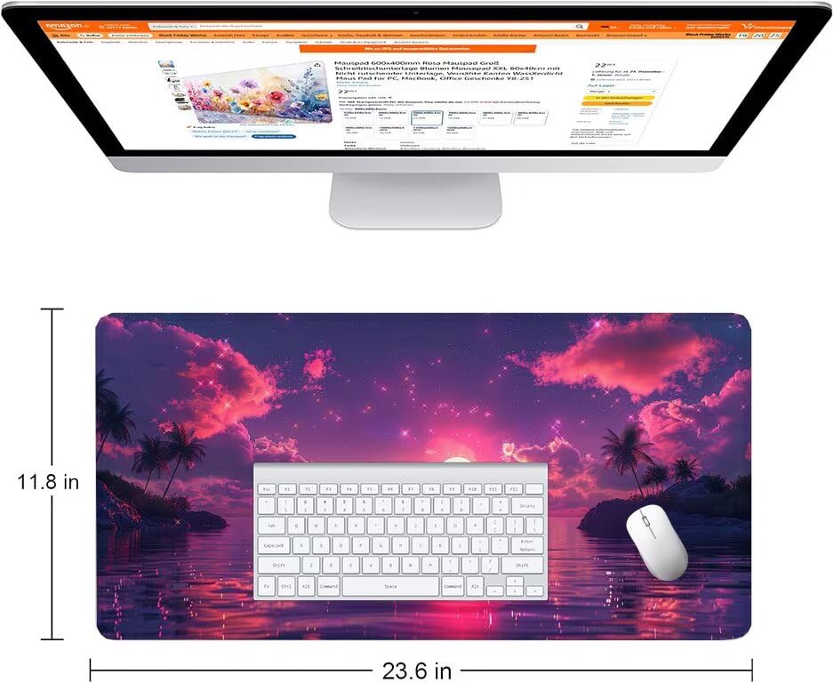 Schreibtischunterlage Rosa Mauspad XXL 150x80cm Mousepad Wolken Gaming Mauspad mit Nicht rutschender Unterlage, Vernähte Kanten WassXerdicht Anti-Rutsch Maus Pad für Laptop, Office Geschenke F0-1013 Bild 2