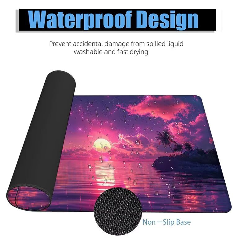 Schreibtischunterlage Rosa Mauspad XXL 150x80cm Mousepad Wolken Gaming Mauspad mit Nicht rutschender Unterlage, Vernähte Kanten WassXerdicht Anti-Rutsch Maus Pad für Laptop, Office Geschenke F0-1013 Bild 4