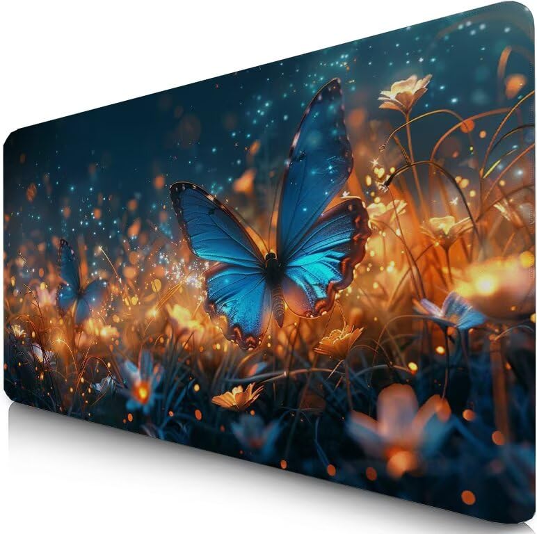 Schreibtischunterlage Schmetterling Mauspad XXL 120x60cm Mousepad Tiere Gaming Mauspad mit Nicht rutschender Unterlage, Vernähte Kanten WassXerdicht Anti-Rutsch Maus Pad für MacBook, Office F0-1025 Bild 1