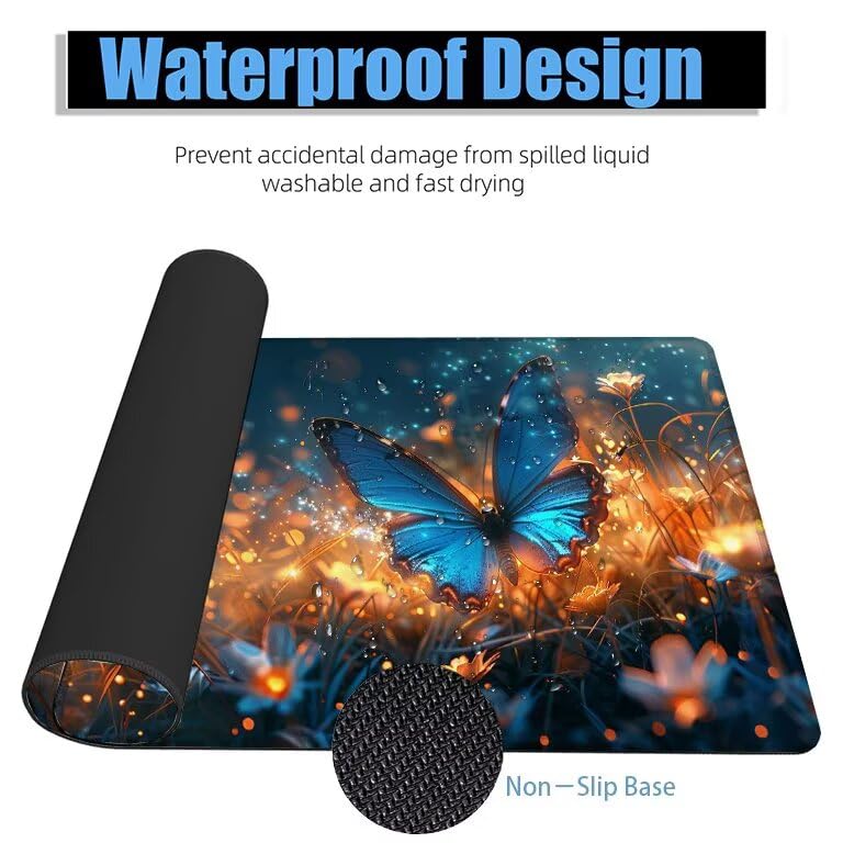 Schreibtischunterlage Schmetterling Mauspad XXL 120x60cm Mousepad Tiere Gaming Mauspad mit Nicht rutschender Unterlage, Vernähte Kanten WassXerdicht Anti-Rutsch Maus Pad für MacBook, Office F0-1025 Bild 4