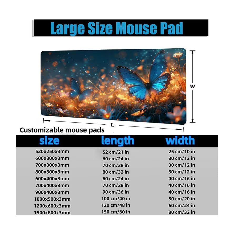 Schreibtischunterlage Schmetterling Mauspad XXL 120x60cm Mousepad Tiere Gaming Mauspad mit Nicht rutschender Unterlage, Vernähte Kanten WassXerdicht Anti-Rutsch Maus Pad für MacBook, Office F0-1025 Bild 6