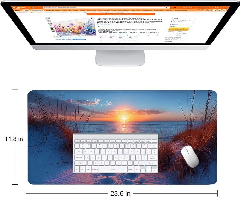 Schreibtischunterlage Sonnenuntergang Mauspad XXL 120x60cm Mousepad Strand Gaming Mauspad mit Nicht rutschender Unterlage, Vernähte Kanten WassXerdicht Anti-Rutsch Maus Pad für PC, MacBook F0-1007 Bild 2