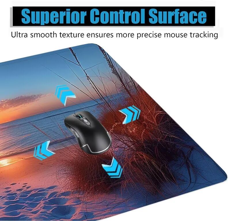 Schreibtischunterlage Sonnenuntergang Mauspad XXL 120x60cm Mousepad Strand Gaming Mauspad mit Nicht rutschender Unterlage, Vernähte Kanten WassXerdicht Anti-Rutsch Maus Pad für PC, MacBook F0-1007 Bild 5