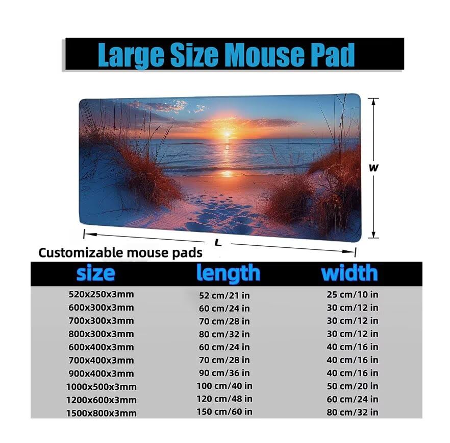 Schreibtischunterlage Sonnenuntergang Mauspad XXL 120x60cm Mousepad Strand Gaming Mauspad mit Nicht rutschender Unterlage, Vernähte Kanten WassXerdicht Anti-Rutsch Maus Pad für PC, MacBook F0-1007 Bild 6