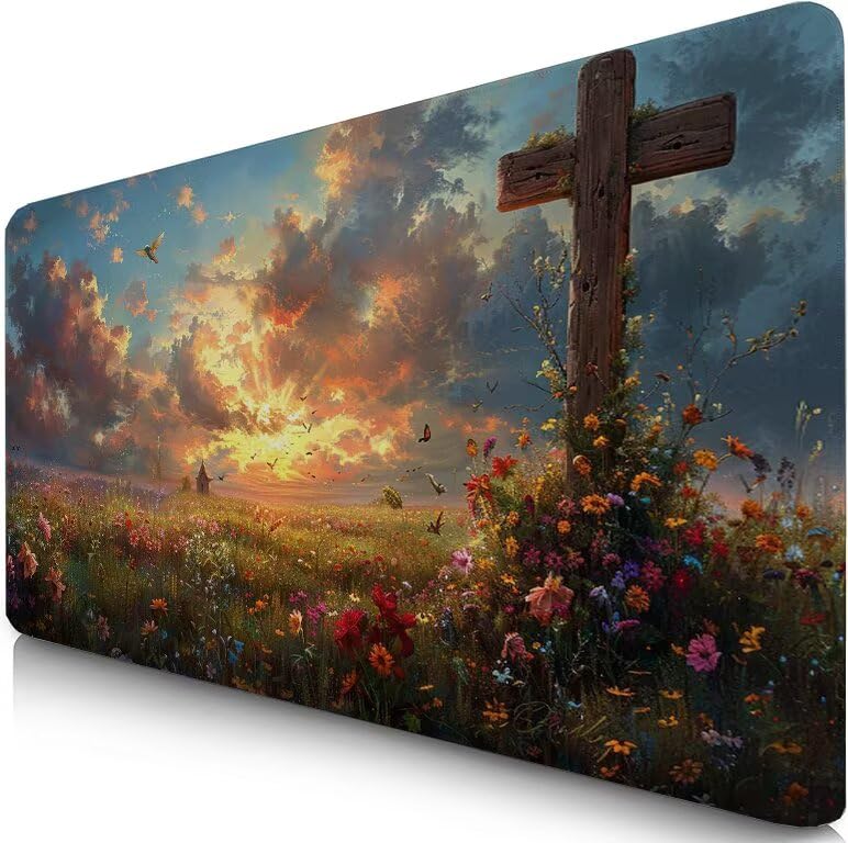 Schreibtischunterlage Weiß Mauspad XXL 120x60cm Mousepad Wolke Gaming Mauspad mit Nicht rutschender Unterlage, Vernähte Kanten WassXerdicht Anti-Rutsch Maus Pad für Laptop, Office Geschenke F0-1016 Bild 1