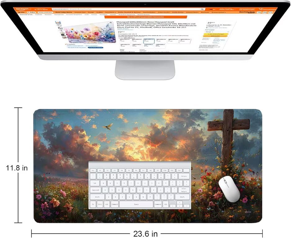 Schreibtischunterlage Weiß Mauspad XXL 120x60cm Mousepad Wolke Gaming Mauspad mit Nicht rutschender Unterlage, Vernähte Kanten WassXerdicht Anti-Rutsch Maus Pad für Laptop, Office Geschenke F0-1016 Bild 2