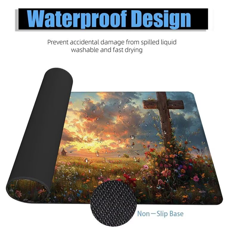 Schreibtischunterlage Weiß Mauspad XXL 120x60cm Mousepad Wolke Gaming Mauspad mit Nicht rutschender Unterlage, Vernähte Kanten WassXerdicht Anti-Rutsch Maus Pad für Laptop, Office Geschenke F0-1016 Bild 4