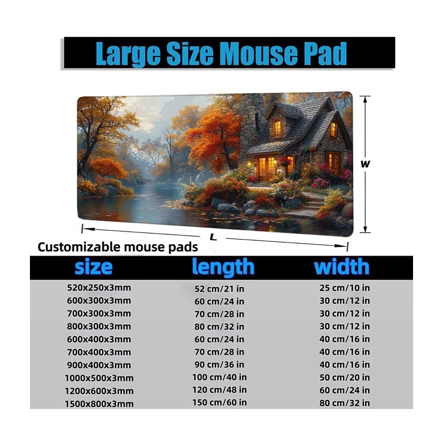 Schreibtischunterlage Halloween Mauspad XXL 150x80cm Mousepad Häuser Gaming Mauspad mit Nicht rutschender Unterlage, Vernähte Kanten WassXerdicht Anti-Rutsch Maus Pad für PC, MacBook, Laptop F0-1019 Bild 6
