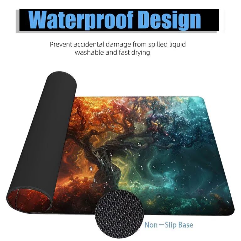 Schreibtischunterlage Baum Mauspad XXL 120x60cm Mousepad Orange Farbe Gaming Mauspad mit Nicht rutschender Unterlage, Vernähte Kanten WassXerdicht Anti-Rutsch Maus Pad für PC, MacBook, Laptop F0-1010 Bild 4