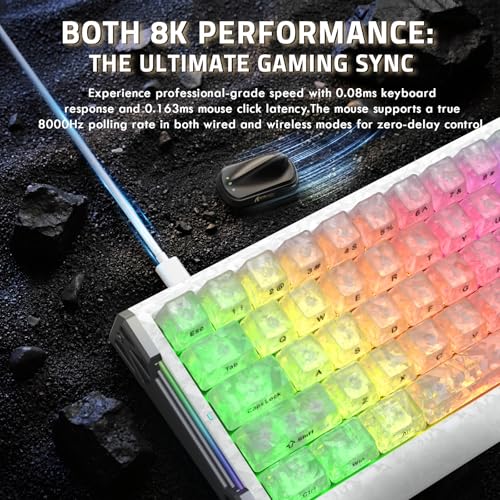 ATTACK SHARK Carbon Fiber Gaming R68 HE Tastatur & X11 Ultra Maus Set, 63g Nordic54L15 Wireless Superlight Maus, 8KHz, PAW3950MAX 42K DPI, 0.005mm RT Rapid Trigger Magnetische Tastatur - Ice/Purple Bild 3