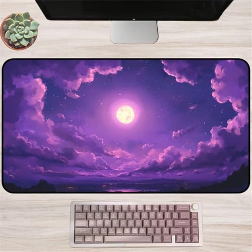 Tastaturunterlage, Lila Mondwolken-Mauspad mit genähten Kanten, Rutschfester Unterseite, ideal for Tastatur, Maus und Homeoffice, Gaming Arbeit(900x300x2mm) Bild 1