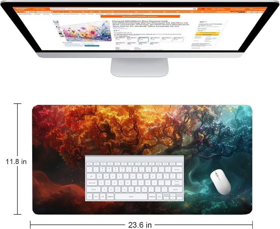 Schreibtischunterlage Baum Mauspad XXL 100x50cm Mousepad Orange Farbe Gaming Mauspad mit Nicht rutschender Unterlage, Vernähte Kanten WassXerdicht Anti-Rutsch Maus Pad für PC, MacBook, Laptop F0-1010 Bild 2
