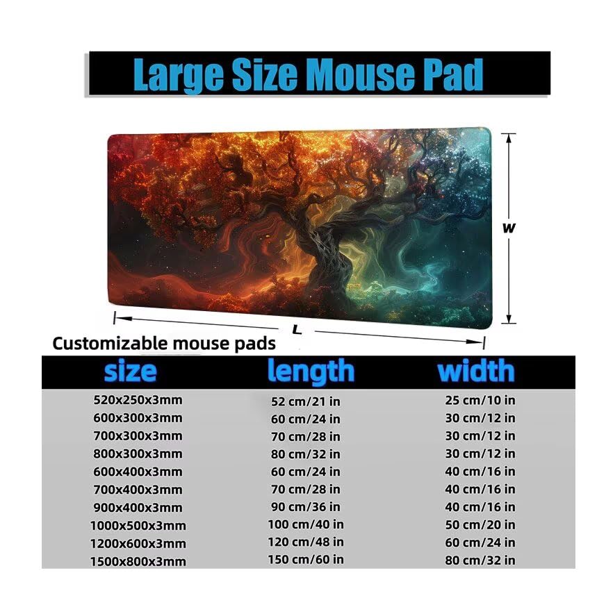 Schreibtischunterlage Baum Mauspad XXL 100x50cm Mousepad Orange Farbe Gaming Mauspad mit Nicht rutschender Unterlage, Vernähte Kanten WassXerdicht Anti-Rutsch Maus Pad für PC, MacBook, Laptop F0-1010 Bild 6
