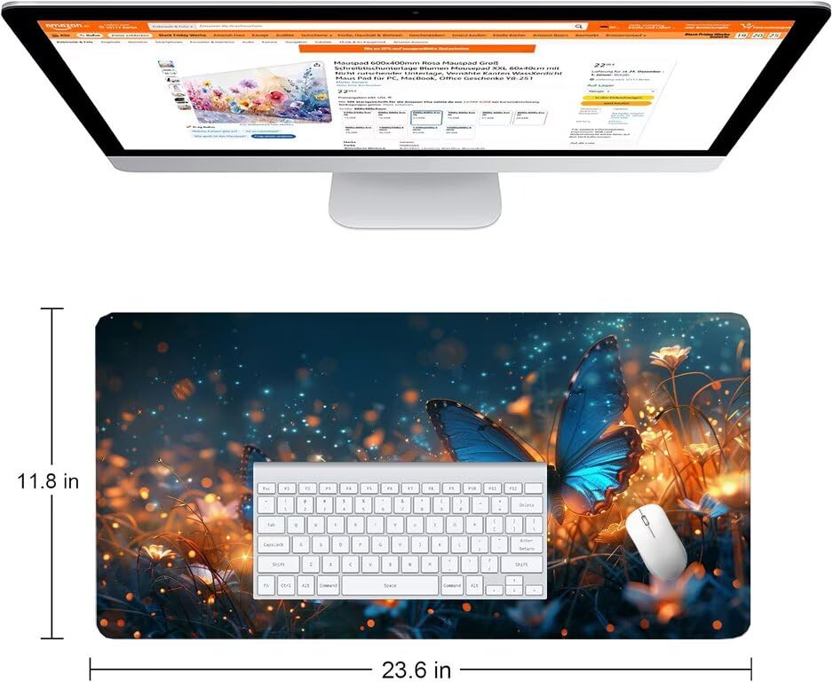 Schreibtischunterlage Schmetterling Mauspad XXL 150x80cm Mousepad Tiere Gaming Mauspad mit Nicht rutschender Unterlage, Vernähte Kanten WassXerdicht Anti-Rutsch Maus Pad für MacBook, Office F0-1025 Bild 2
