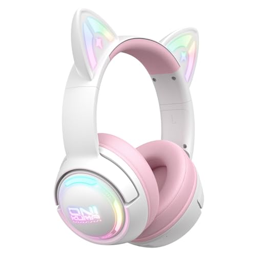 Bluetooth Katzenohr Kabellos Kopfhörer, Cat Ear Gaming Headset mit Mikrofon Headset mit RGB LED Licht 2.4GHz Wireless + USB Wired Kopfhörer mit Katzenohren für PC TV Tablet (Rosa) Bild 1