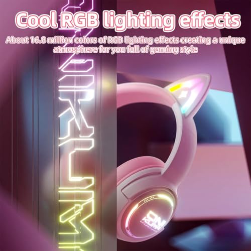 Bluetooth Katzenohr Kabellos Kopfhörer, Cat Ear Gaming Headset mit Mikrofon Headset mit RGB LED Licht 2.4GHz Wireless + USB Wired Kopfhörer mit Katzenohren für PC TV Tablet (Rosa) Bild 3