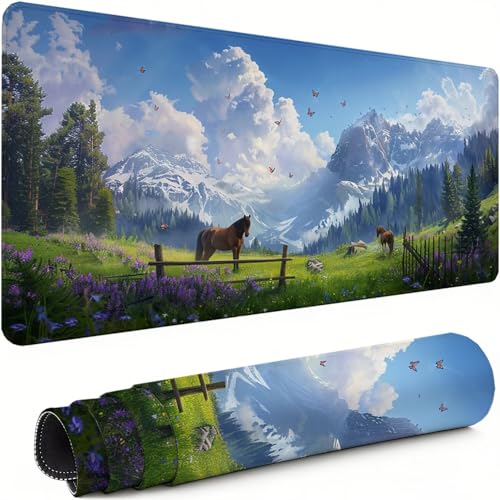 Gaming Mauspad XXL 900x400x3mm Pferd Mousepad, Große Speed rutschfeste Schreibtischunterlage Natur Verbessert Präzision und Geschwindigkeit mit Stoßdämpfung für Tastatur und Maus Homeoffice xg-920 Bild 1
