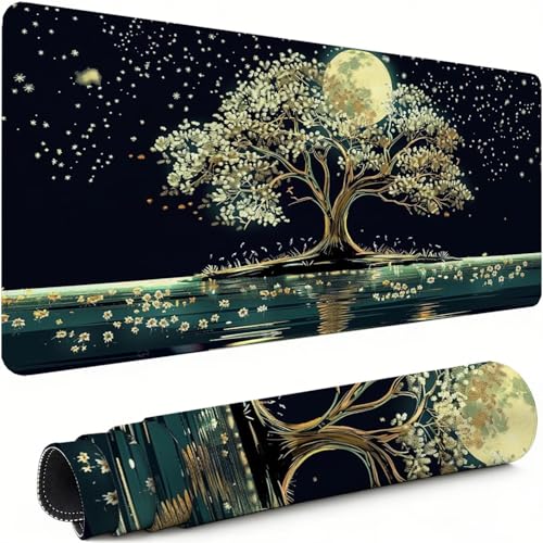 Gaming Mauspad XXL 900x400x3mm Schwarz Mousepad, Große Speed rutschfeste Schreibtischunterlage Mond Verbessert Präzision und Geschwindigkeit mit Stoßdämpfung für Tastatur und Maus Homeoffice xg-932 Bild 1