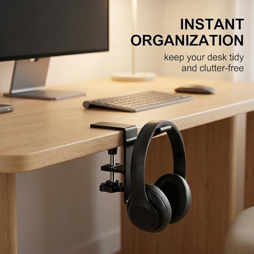Kopfhörer Halterung 1 Stück, Schreibtisch Headset Stand mit Haken, Schwarz für Gaming-Headsets & Over-Ear Kopfhörer, platzsparende Schreibtisch-Organisation. Bild 2