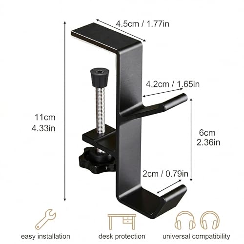 Kopfhörer Halterung 1 Stück, Schreibtisch Headset Stand mit Haken, Schwarz für Gaming-Headsets & Over-Ear Kopfhörer, platzsparende Schreibtisch-Organisation. Bild 5