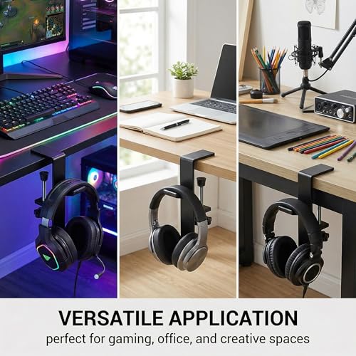 Kopfhörer Halterung 1 Stück, Schreibtisch Headset Stand mit Haken, Schwarz für Gaming-Headsets & Over-Ear Kopfhörer, platzsparende Schreibtisch-Organisation. Bild 6