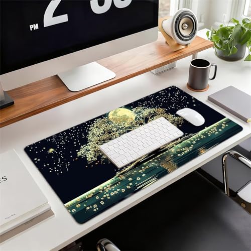 Gaming Mauspad XXL 600x300x3mm Schwarz Mousepad, Große Speed rutschfeste Schreibtischunterlage Mond Verbessert Präzision und Geschwindigkeit mit Stoßdämpfung für Tastatur und Maus Homeoffice xg-932 Bild 2