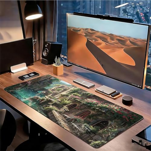 Gaming Mauspad XXL 1400x600x3mm Kleinstadt Mousepad, Große Speed rutschfeste Schreibtischunterlage Kleiner Fluss Verbessert Präzision und Geschwindigkeit mit Stoßdämpfung für Tastatur und Maus xg-926 Bild 3