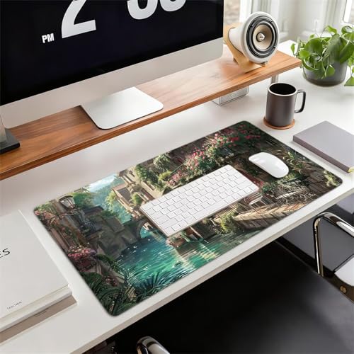 Gaming Mauspad XXL 1200x600x3mm Kleinstadt Mousepad, Große Speed rutschfeste Schreibtischunterlage Kleiner Fluss Verbessert Präzision und Geschwindigkeit mit Stoßdämpfung für Tastatur und Maus xg-926 Bild 2
