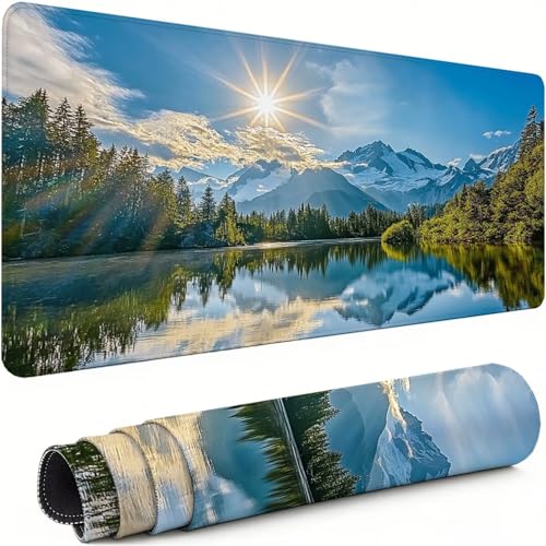 Gaming Mauspad XXL 800x400x3mm Landschaft Mousepad, Große rutschfeste Schreibtischunterlage Schneebedeckter Berg Verbessert Präzision und Geschwindigkeit mit Stoßdämpfung für Tastatur und Maus xg-908 Bild 1