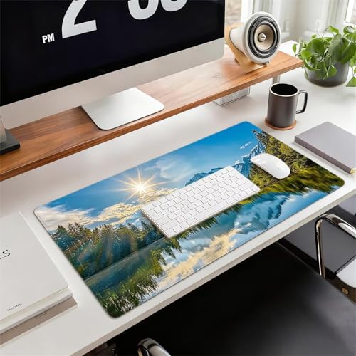 Gaming Mauspad XXL 800x400x3mm Landschaft Mousepad, Große rutschfeste Schreibtischunterlage Schneebedeckter Berg Verbessert Präzision und Geschwindigkeit mit Stoßdämpfung für Tastatur und Maus xg-908 Bild 2