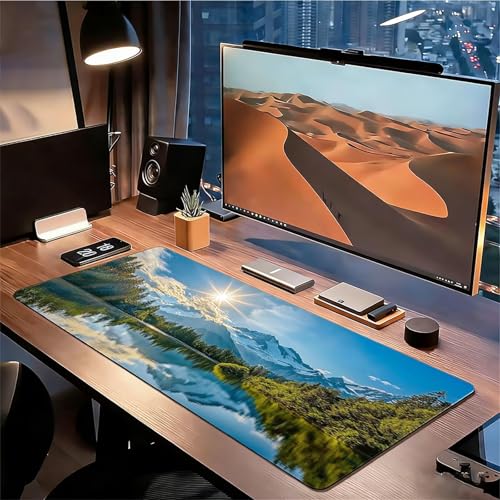 Gaming Mauspad XXL 1400x600x3mm Landschaft Mousepad, Große Rutschfeste Schreibtischunterlage Schneebedeckter Berg Verbessert Präzision und Geschwindigkeit mit Stoßdämpfung für Tastatur und Maus xg-908 Bild 3