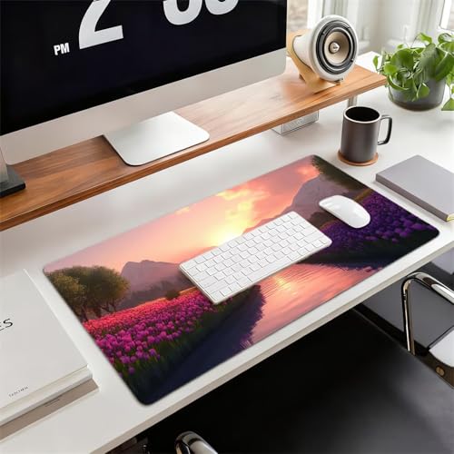 Gaming Mauspad XXL 1200x600x3mm Blume Mousepad, Große Speed rutschfeste Schreibtischunterlage Landschaft Verbessert Präzision und Geschwindigkeit mit Stoßdämpfung für Tastatur Maus Homeoffice xg-911 Bild 2