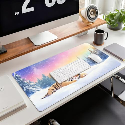 Gaming Mauspad XXL 1600x800x3mm Weiß Mousepad, Große Speed rutschfeste Schreibtischunterlage Winter Verbessert Präzision und Geschwindigkeit mit Stoßdämpfung für Tastatur und Maus Homeoffice xg-935 Bild 2