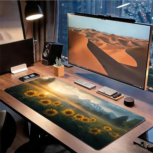 Mauspad XXL 1600x800x3mm Anlage Schreibtischunterlage Rutschfest Wasserdicht Sonnenblume mit Gummiunterseite, Geräuscharm für Ergonomisches Arbeiten am Schreibtisch für Gaming, Homeoffice, Büro xg-904 Bild 3