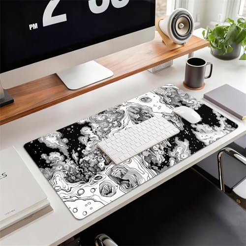 Gaming Mauspad XXL 1200x600x3mm Weiß Mousepad, Große Speed rutschfeste Schreibtischunterlage Schwarz Verbessert Präzision und Geschwindigkeit mit Stoßdämpfung für Tastatur und Maus Homeoffice xg-950 Bild 2