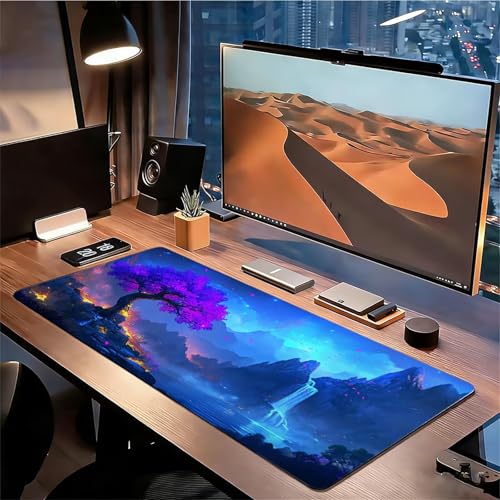 Gaming Mauspad XXL 1200x600x3mm Blau Mousepad, Große Speed rutschfeste Schreibtischunterlage Baum Verbessert Präzision und Geschwindigkeit mit Stoßdämpfung für Tastatur und Maus Homeoffice xg-923 Bild 3