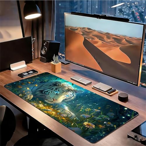 Gaming Mauspad XXL 800x400x3mm Tiger Mousepad, Große Speed rutschfeste Schreibtischunterlage Wald Verbessert Präzision und Geschwindigkeit mit Stoßdämpfung für Tastatur und Maus Homeoffice xg-938 Bild 3