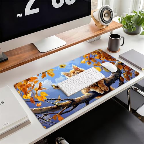 Gaming Mauspad XXL 1600x800x3mm Katze Mousepad, Große Speed rutschfeste Schreibtischunterlage Blätter Verbessert Präzision und Geschwindigkeit mit Stoßdämpfung für Tastatur und Maus Homeoffice xg-905 Bild 2